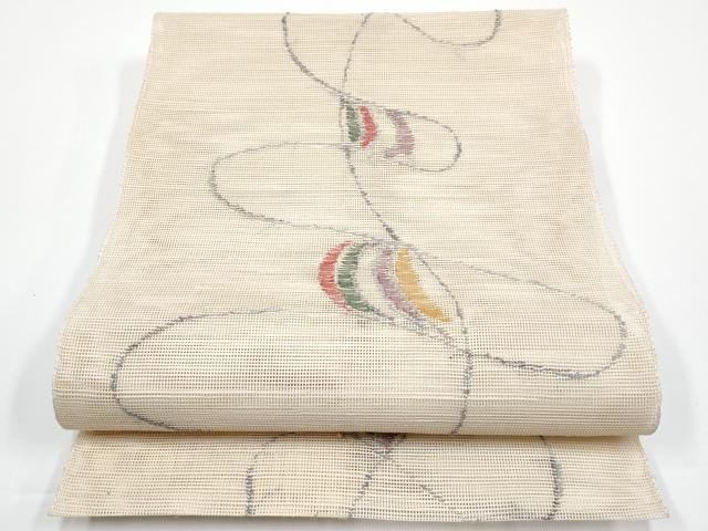 平和屋着物■極上　1854年創業　帯屋捨松　八寸名古屋帯　抽象文　薄香色地　逸品　CYAA3390s5 平和屋着物□極上 1854年創業 帯屋捨松 八寸名古屋帯 抽象文 薄香色地