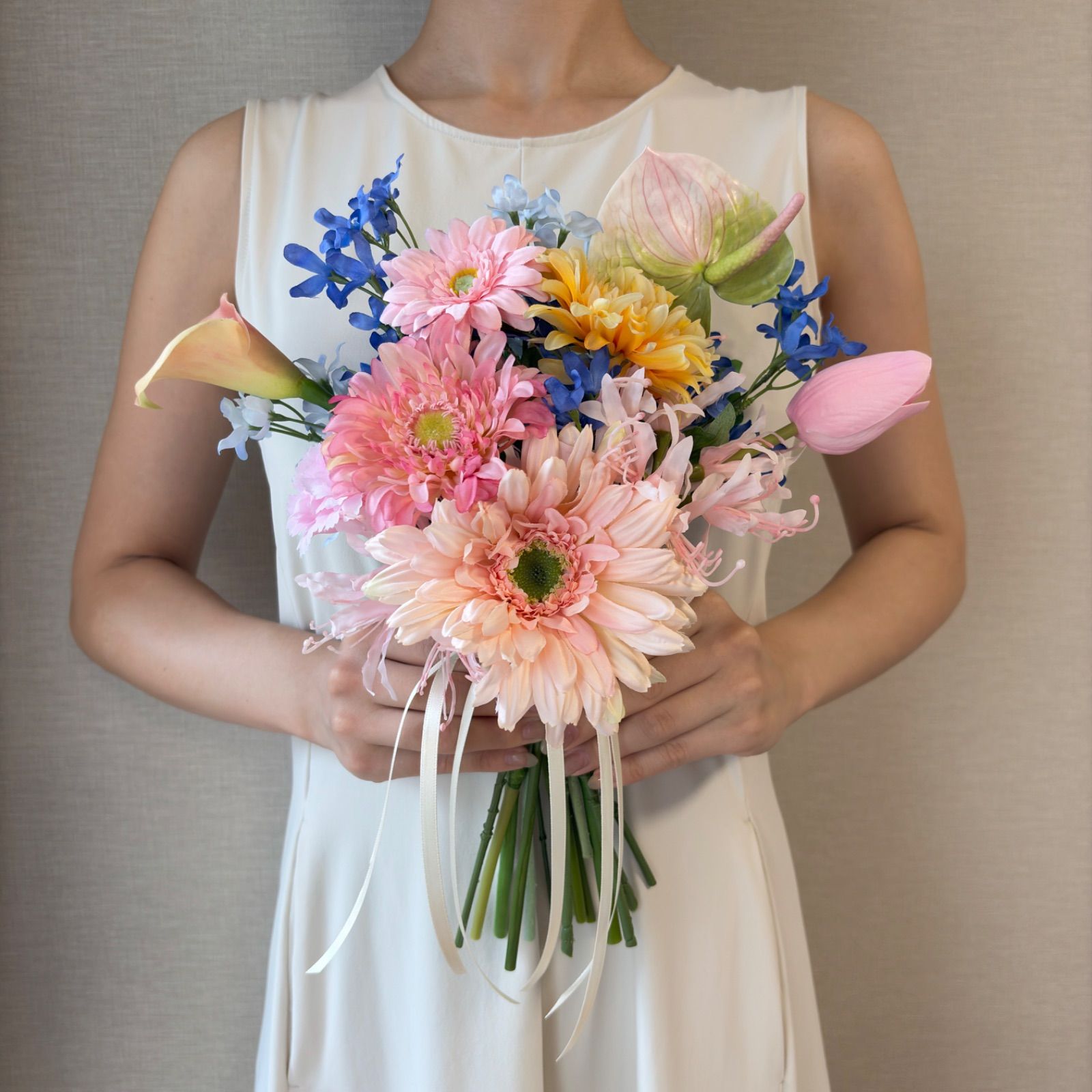 45. ブートニア付 ウェディングブーケ アーティシャルフラワー造花