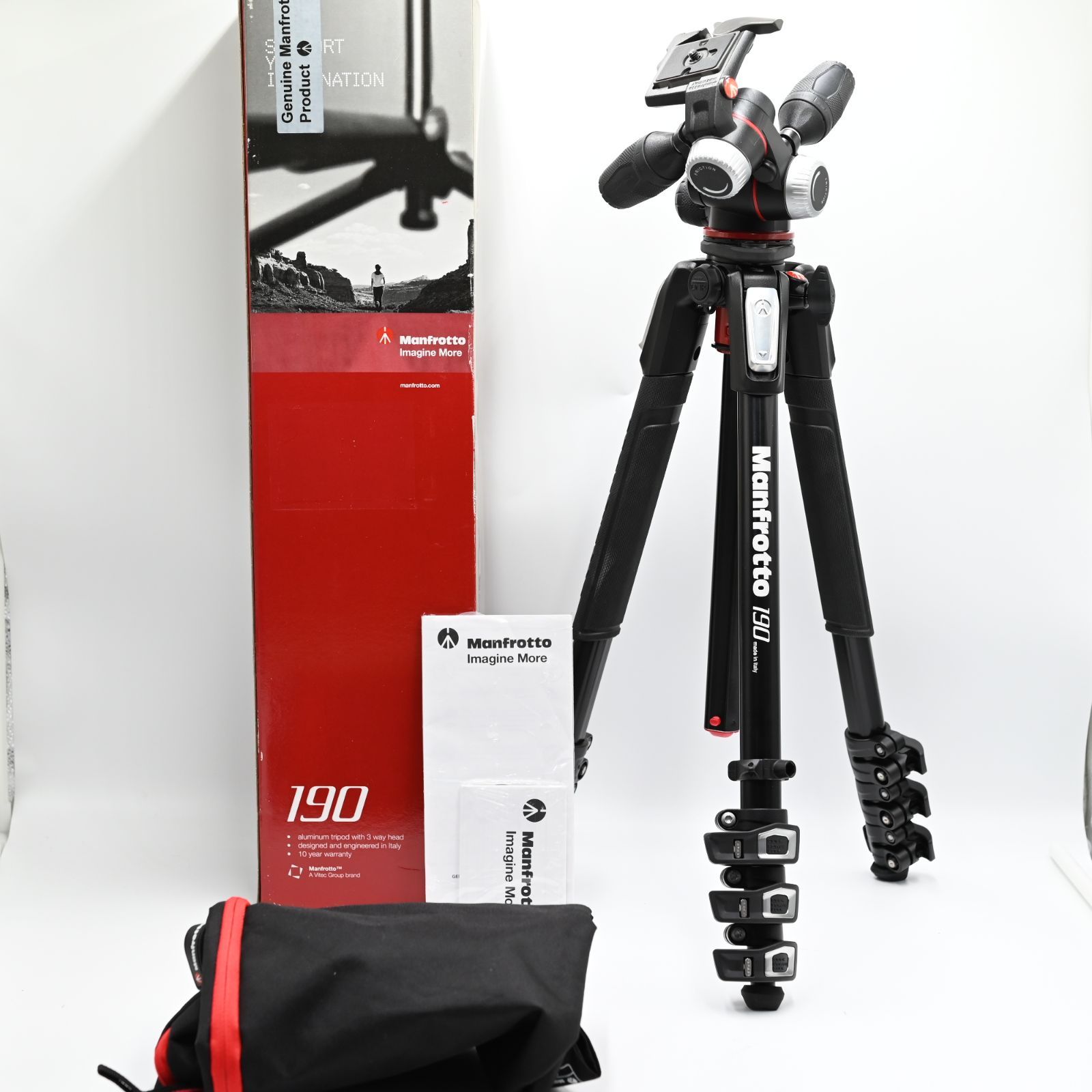 【新品級】Manfrotto マンフロット( プロ三脚 190シリーズ アルミ 4段 + RC2付3Way雲台キット MK190XPRO4-3W #1512