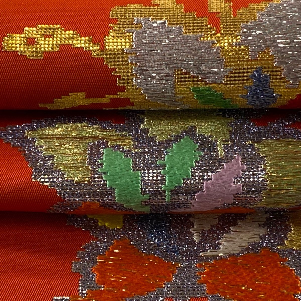 袋帯 美品 逸品 龍村平蔵 落款 関西仕立て モール昌花文 金銀糸 箔 