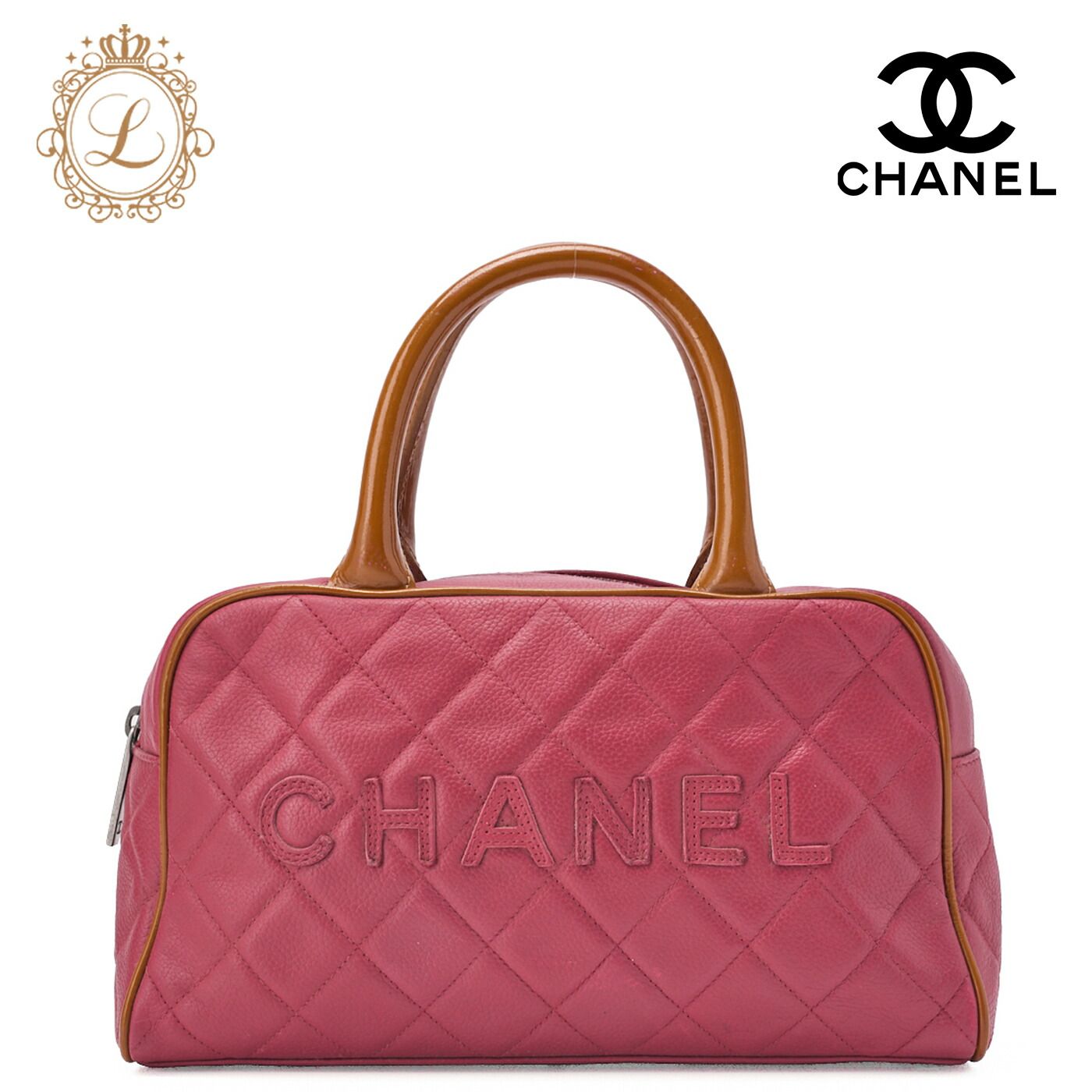 CHANEL シャネル ハンドバッグ ボストンバッグ キャビアスキン×エナメル マトラッセ ココマーク ローズピンク×ベージュ シルバー金具 レディース バッグ 送料無料