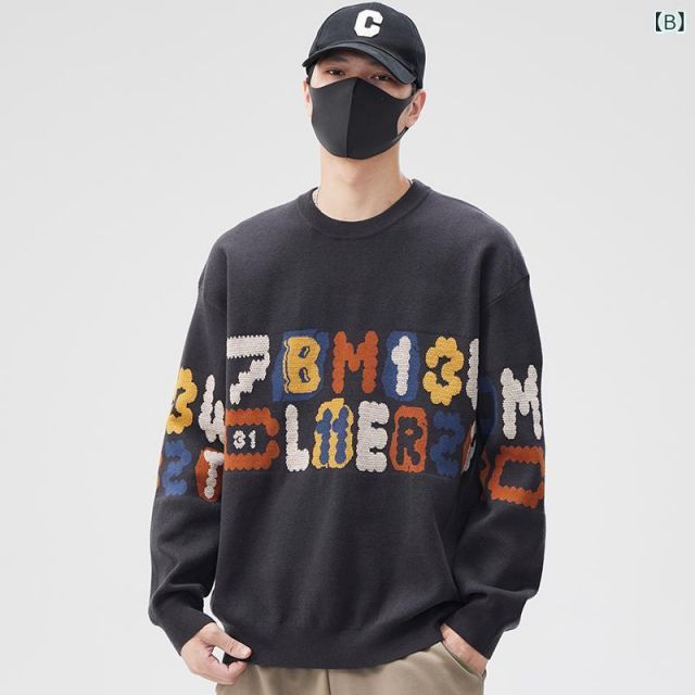 [XL]秋冬 コーデ メンズ  服 シンプル ファッション オシャレ 大人 かっこいい 大きいサイズ ストリート 紳士服  ラウンドネック セーター レター プリント アメリカン カジュアル 厚手