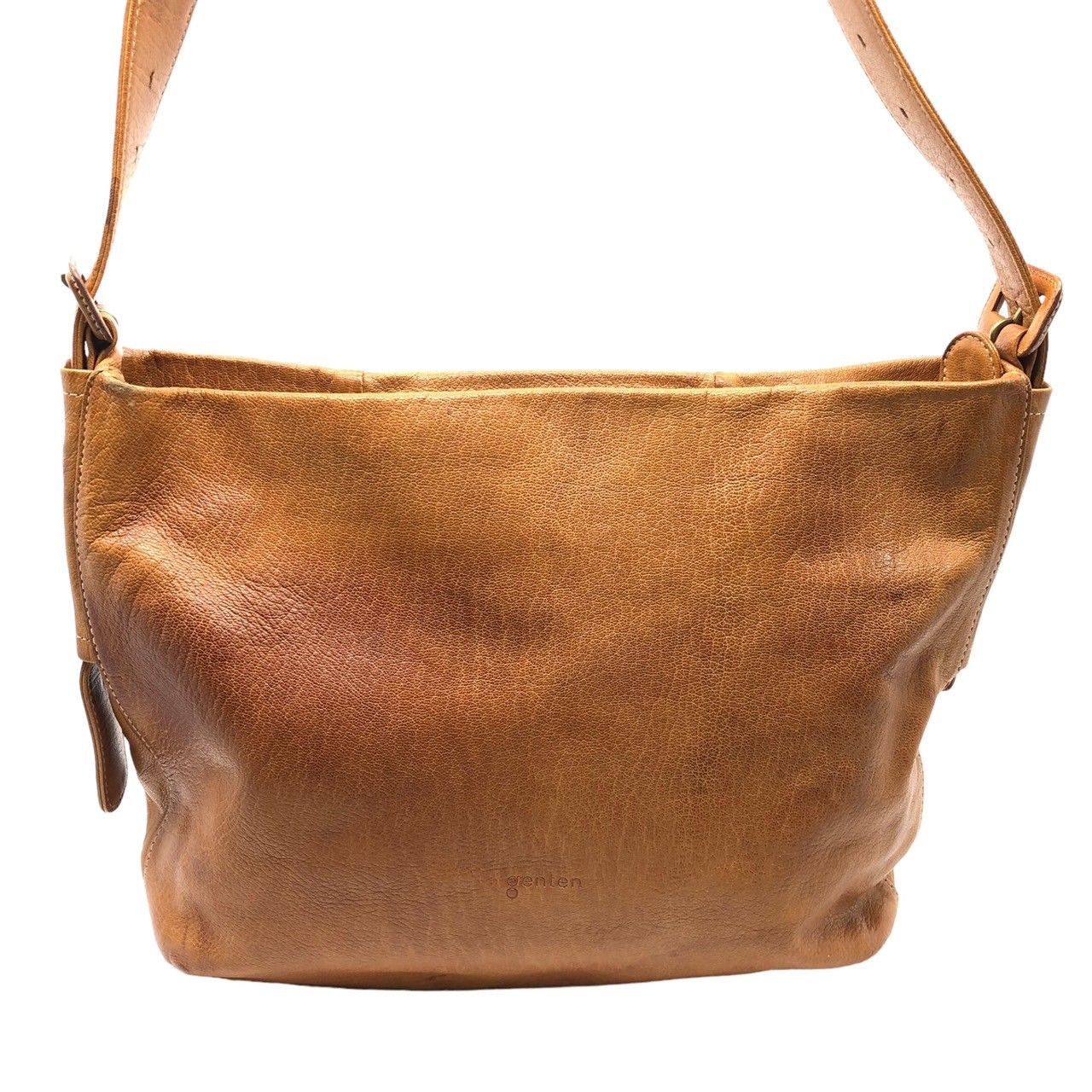 gentenゲンテン本革ブラウンレザーLeatherショルダーバッグ genten ゲンテン レザーショルダーバッグ フラップ ブラウン