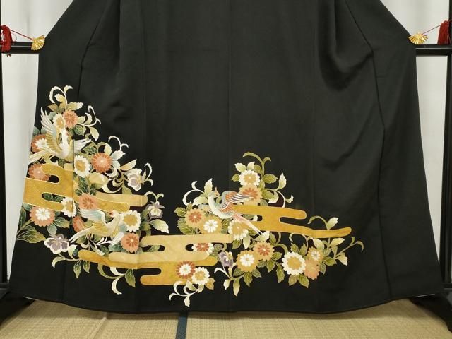 平和屋着物□豪華黒留袖 駒刺繍 花鳥文 金彩 銀糸 正絹 逸品