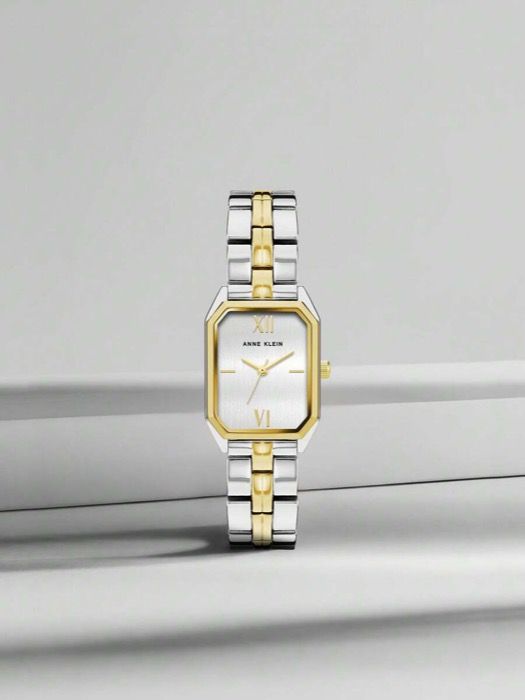 腕時計 レディース クォーツ シルバートーンのステンレススチールブレスレットウォッチ ゴールドトーンのスクエアケースウォッチ レディースの小さくてかわいい長方形のアナログウォッチ 調節 なツートンブレスレット付き