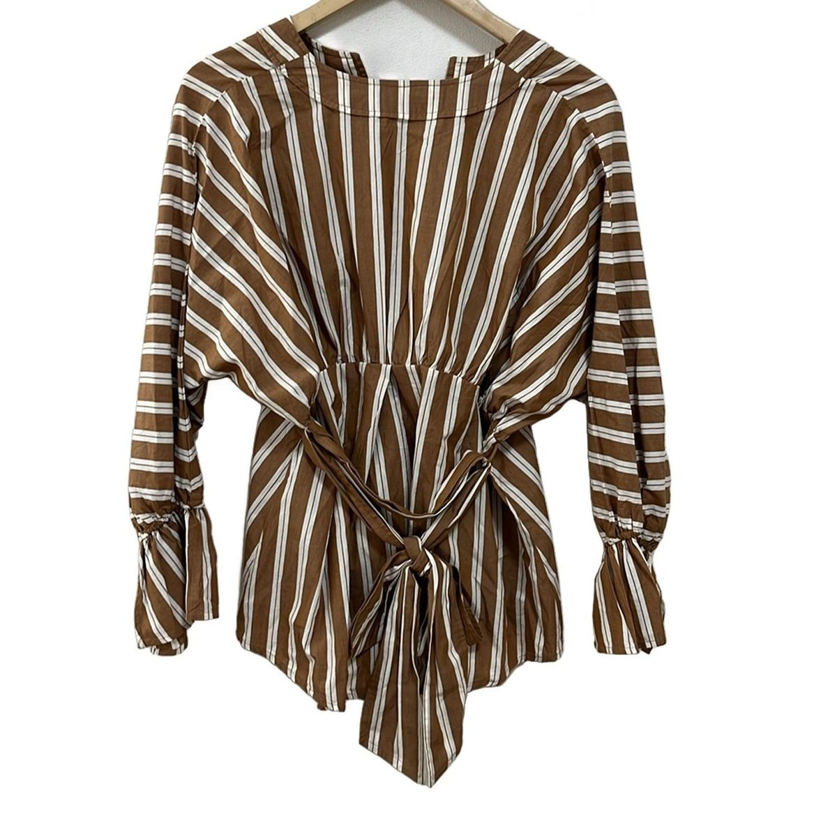 NE QUITTEZ PAS ヌキテパ チュニック レディース - ブラウン×白 長袖 ストライプ