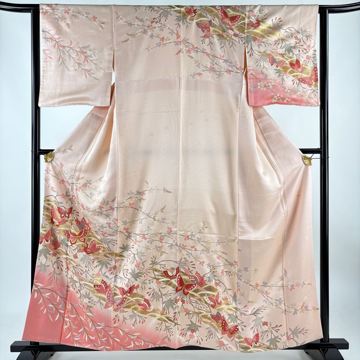 付下げ 身丈163cm 裄丈67.5cm L 袷 桜 地紋 薄紫 正絹 美品 秀品