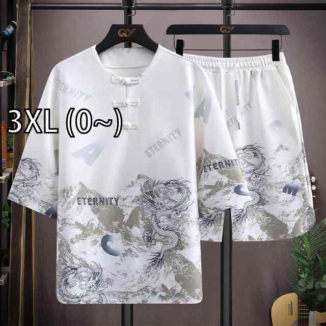 [3XL (0~)]メンズ ファッション 服  オシャレ シンプル 大人 かっこいい 大きいサイズ ストリート 紳士服 夏 冷感 T シャツ セット 半袖 パンツ スーツ