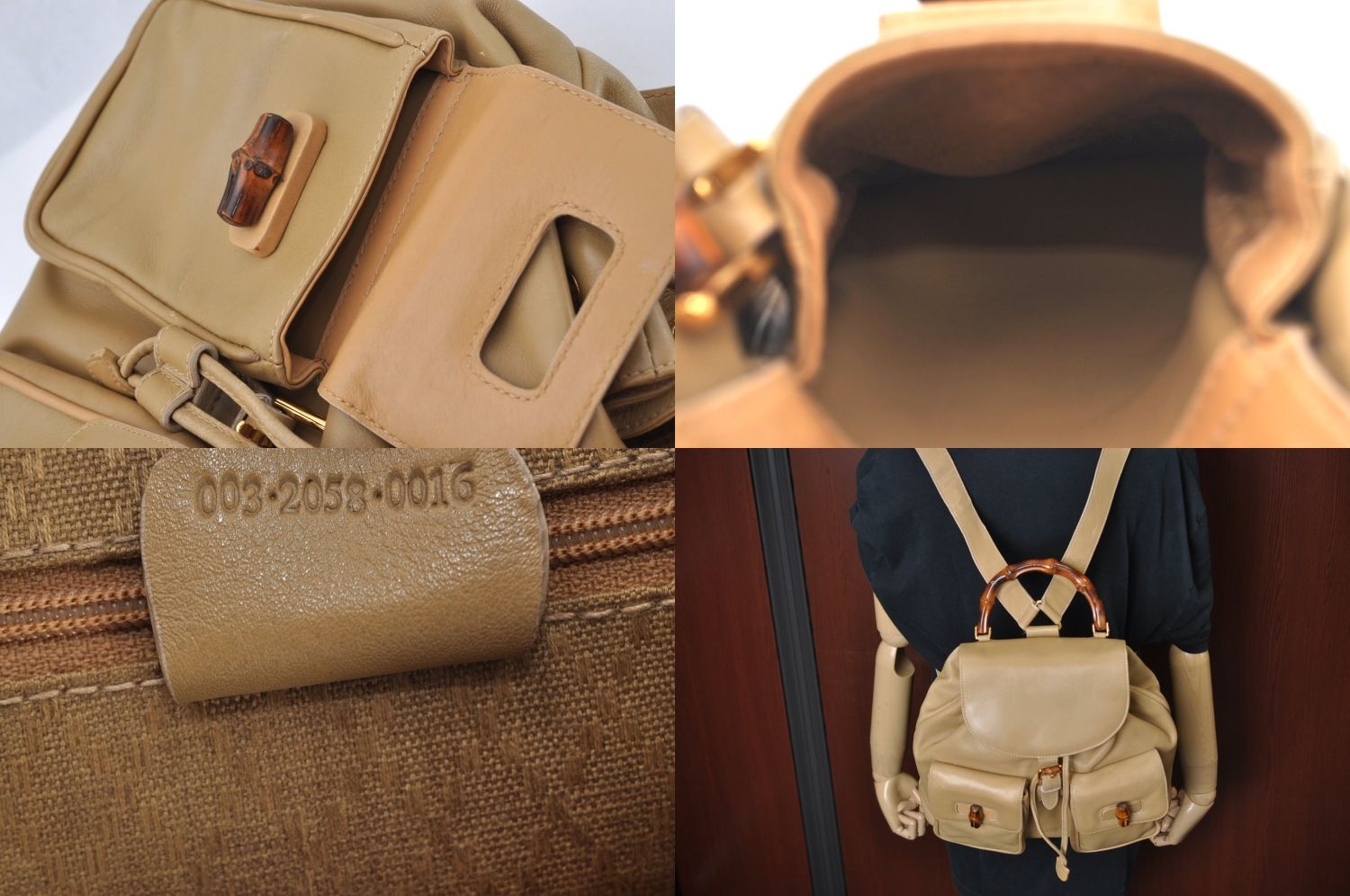 グッチ　GUCCI　ベージュ レザー バックパック バンブーハンドル GUCCI グッチ バンブー ハンドバッグ ショルダーバッグ 2WAY 002