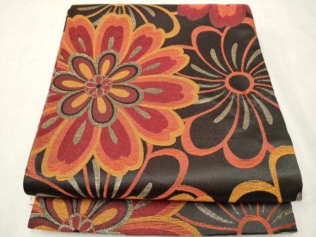 平和屋着物●H・L（アッシュエル）　HENRI-LUC CHAPUIS　全通柄袋帯　舞花文　金糸　紙タグ付き　CAAT8187hy 平和屋着物○H・L（アッシュエル） HENRI-LUC CHAPUIS 全通柄袋帯 舞花