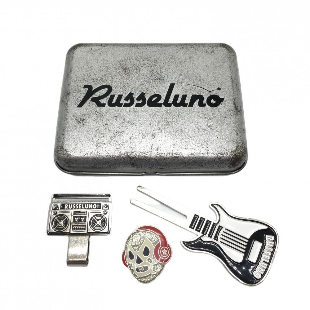 ラッセルノ 3点セット(グリーンフォーク×クリップ×マーカー) シルバー×黒 ルチャマスク 収納ケース付ゴルフ RUSSELUNO