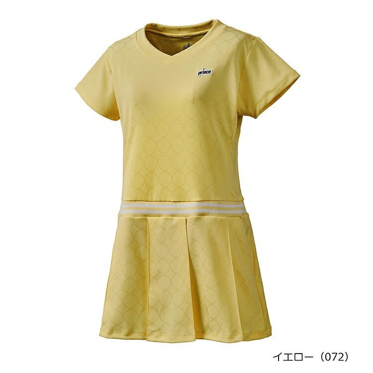 Mサイズのみ prince プリンス レディース ウィメンズ テニス ワンピース 吸水速乾 UPF50＋ 制電 ジャガード 素材 イエロー WS5404-072-M