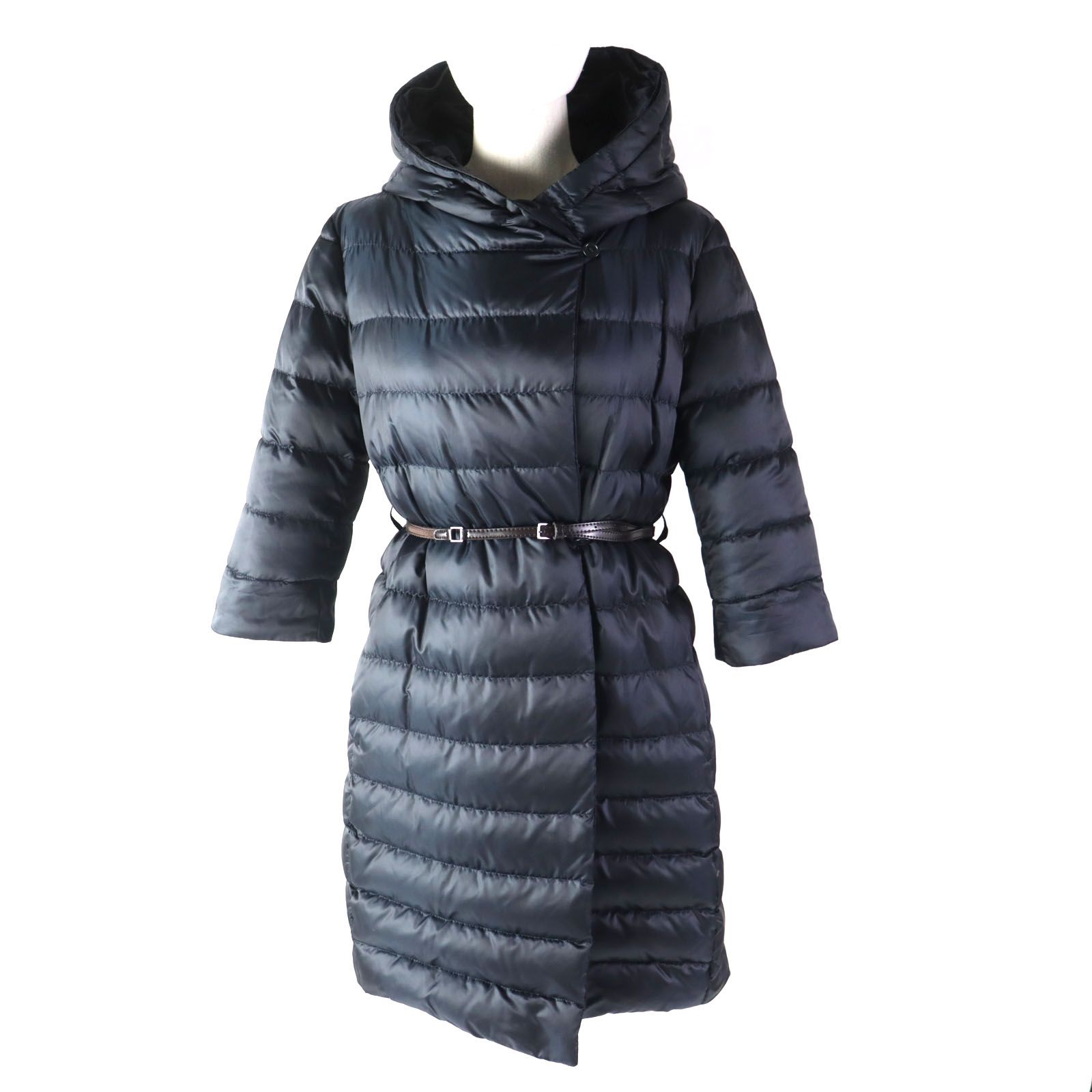 エスマックスマーラ リバーシブル フーデットコート 紺 ベルト 36 収納袋 エスマックスマーラ リバーシブル フーデットコート 紺 ベルト 36 収納