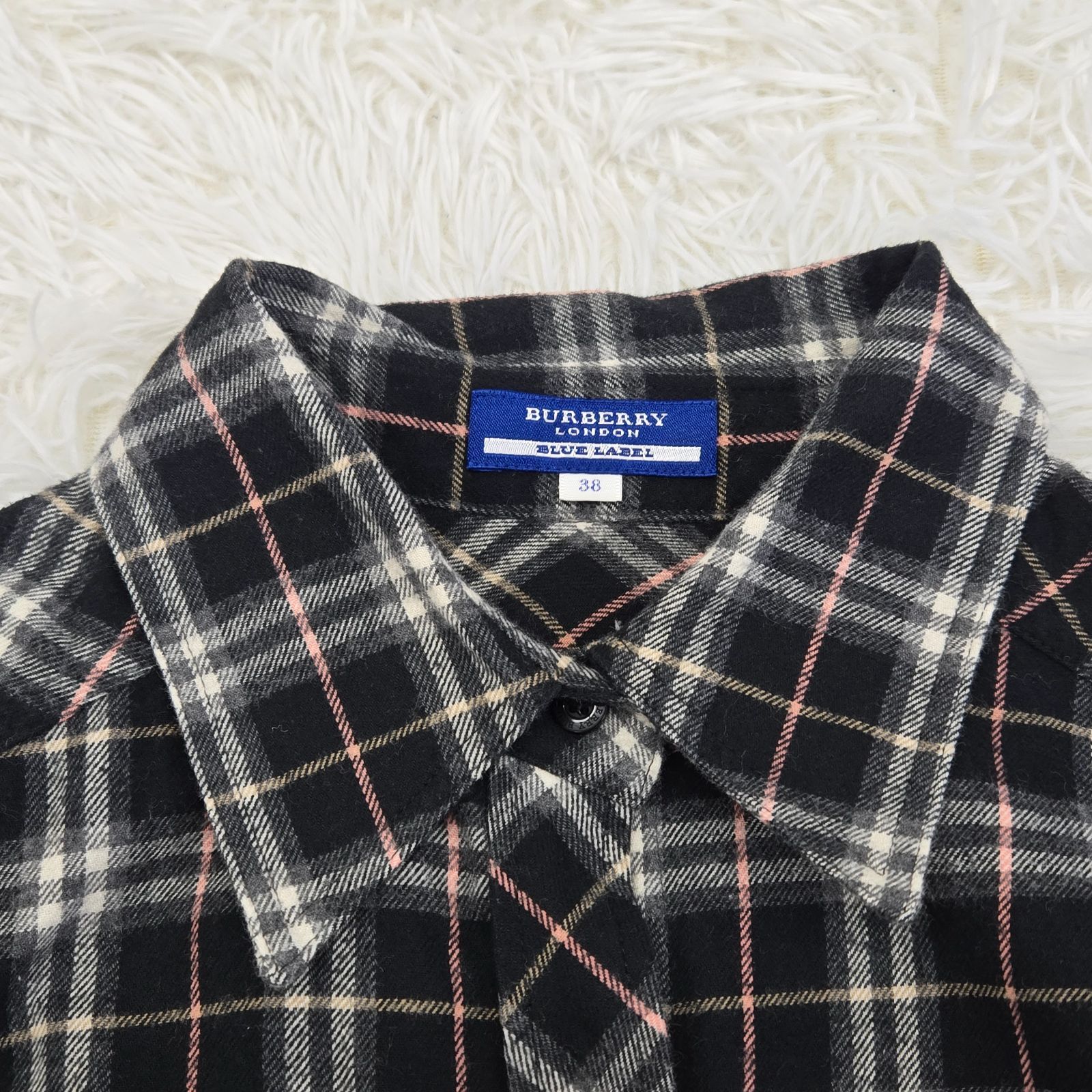 バーバリーブルーレーベル 長袖シャツ ノバチェック ホース刺繍 38 M