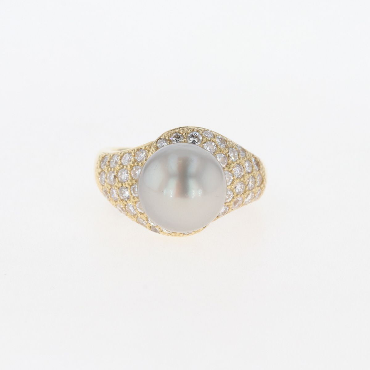 パール デザインリング K18 イエローゴールド メレダイヤ 真珠 指輪 