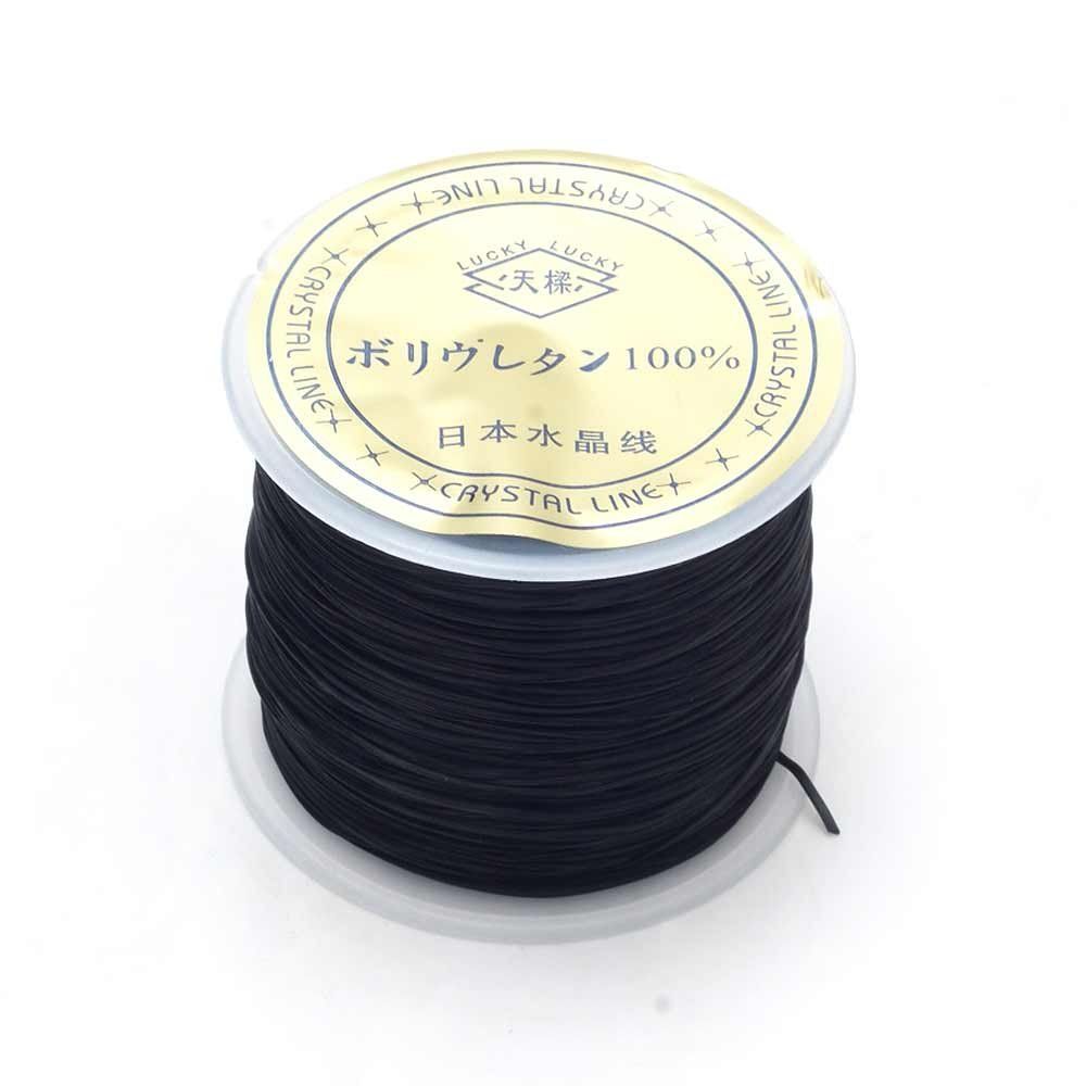 【在庫処分】黒/ブラック 業務用 70M巻き オペロンゴム パワーストーン ブレスレット用 ゴム紐 天然石 OVER-9 通しワイヤー u0026 解説書付き【黒/ブラック】
