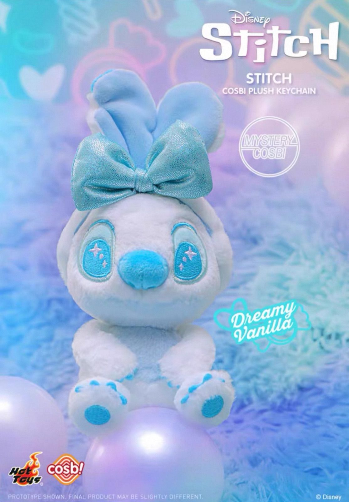 ｜シークレット Disney x HotToys Stitch スティッチ COSBI PLUSH KEYCHAIN” キャンディー色のスティッチ” ぬいぐるみキーホルダー ペンダント モデル Dreamy Vanilla 梦幻香草 1点