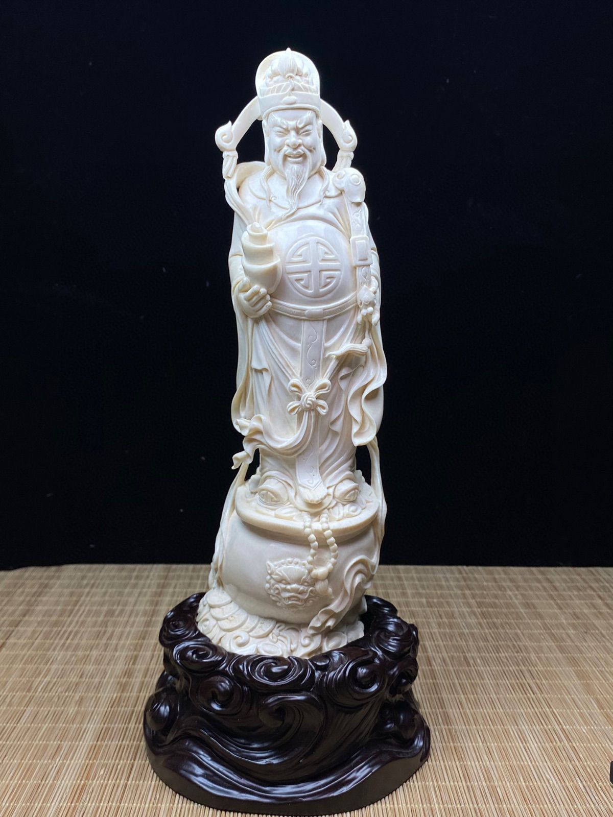 天然マンモス牙精巧な手作り彫刻財神握り物