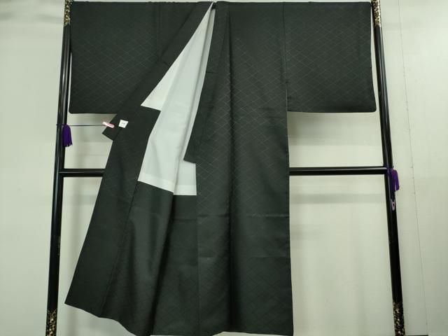 平和屋着物 上 男性 色無地 紋付き羽織 行灯袴セット 成人式 キングサイズ 長羽織 舞台衣装 花菱地紋 黒地 洗える着物 DZAA9356kh5