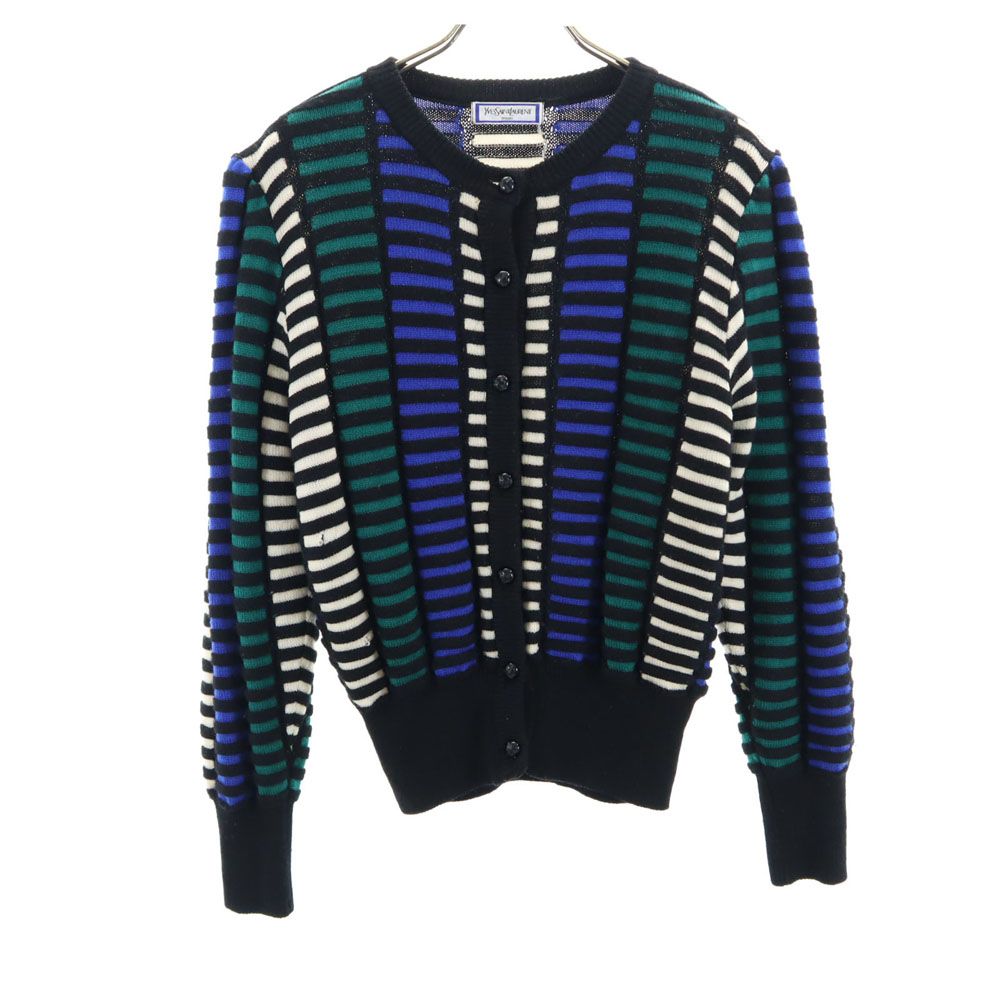 イヴサンローラン 90s オールド 総柄 長袖 ニットカーディガン M ブラック 他 YVES SAINT LAURENT レディース イヴサンローラン 90s オールド 総柄 長袖 ニットカーディガン M