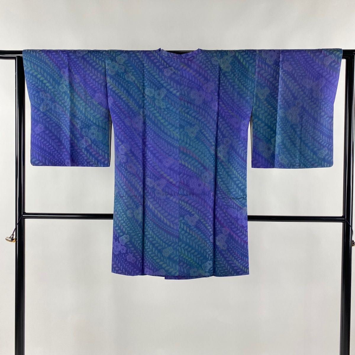 道行 身丈87.5cm 裄丈62.5cm S 和装コート 角衿 辻が花柄 ぼかし 青紫 正絹 秀品