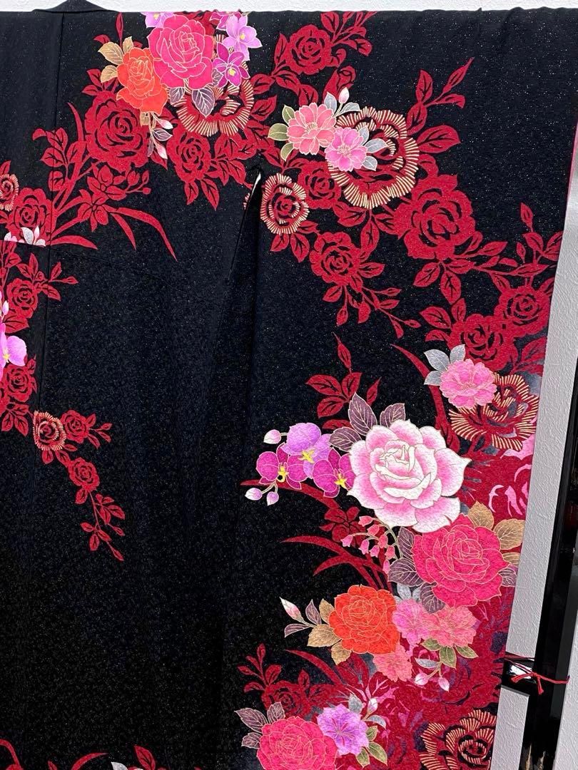 振袖 豪華 銀通し 刺繍 金彩 ストーン 薔薇 身丈169cm パールトーン加工