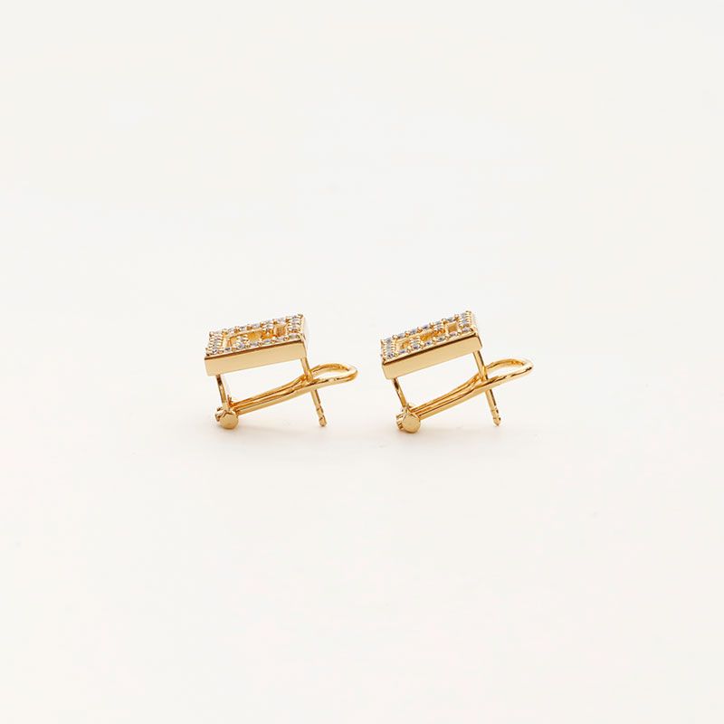 FENDI フェンディ ピアス FFロゴ スクエア ラインストーン ゴールド