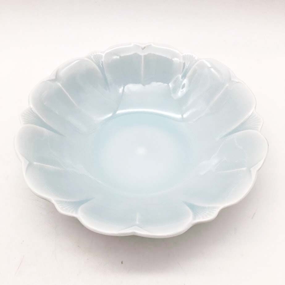 ss7903 快山窯 青白磁 兆花文六寸鉢 2個セット 共 ペールブルー 陶磁器 食器 水色 盛鉢 ボウル 深皿 和食器 兆花文六寸鉢