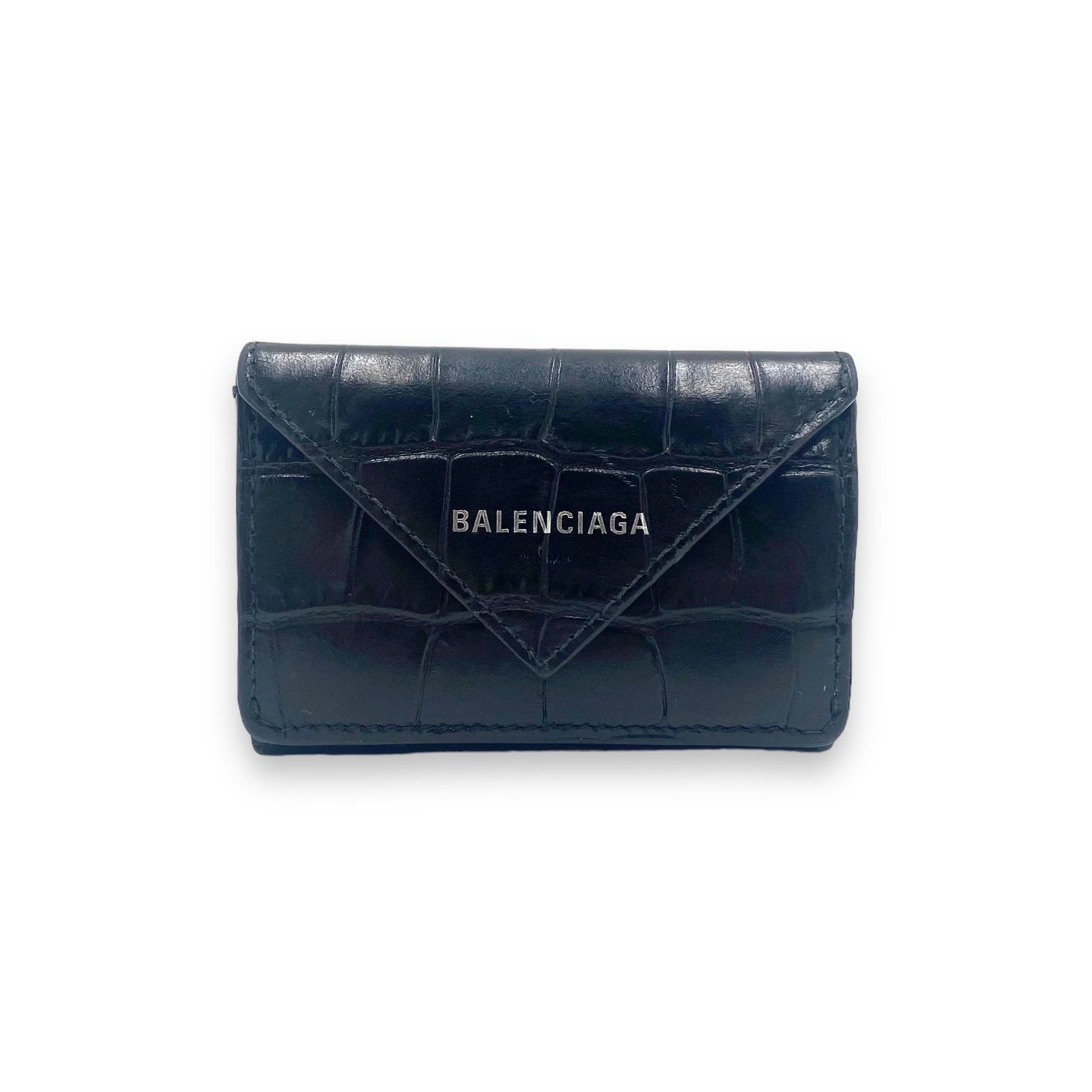 バレンシアガ BALENCIAGA 財布 クロコ コンパクトウォレット 黒