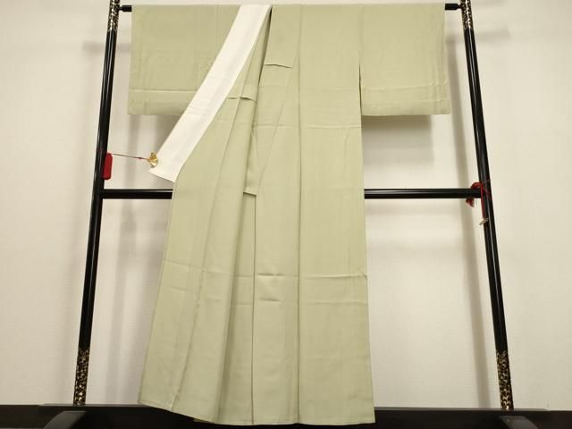 平和屋着物▽上質な紬 単衣 山葵色 正絹 逸品 DAAV9966sf