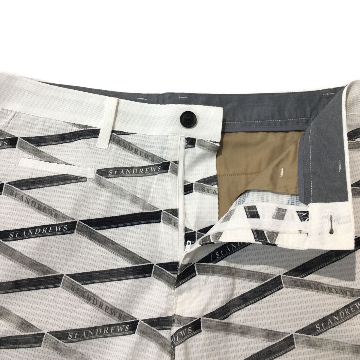 St.Andrews - coco 中古 セントアンドリュース StANDREWS メンズ ハーフパンツ L 白 ホワイト ダイヤ柄 中古 メンズ セントアンドリュース StANDREWS ハーフパンツ L 白