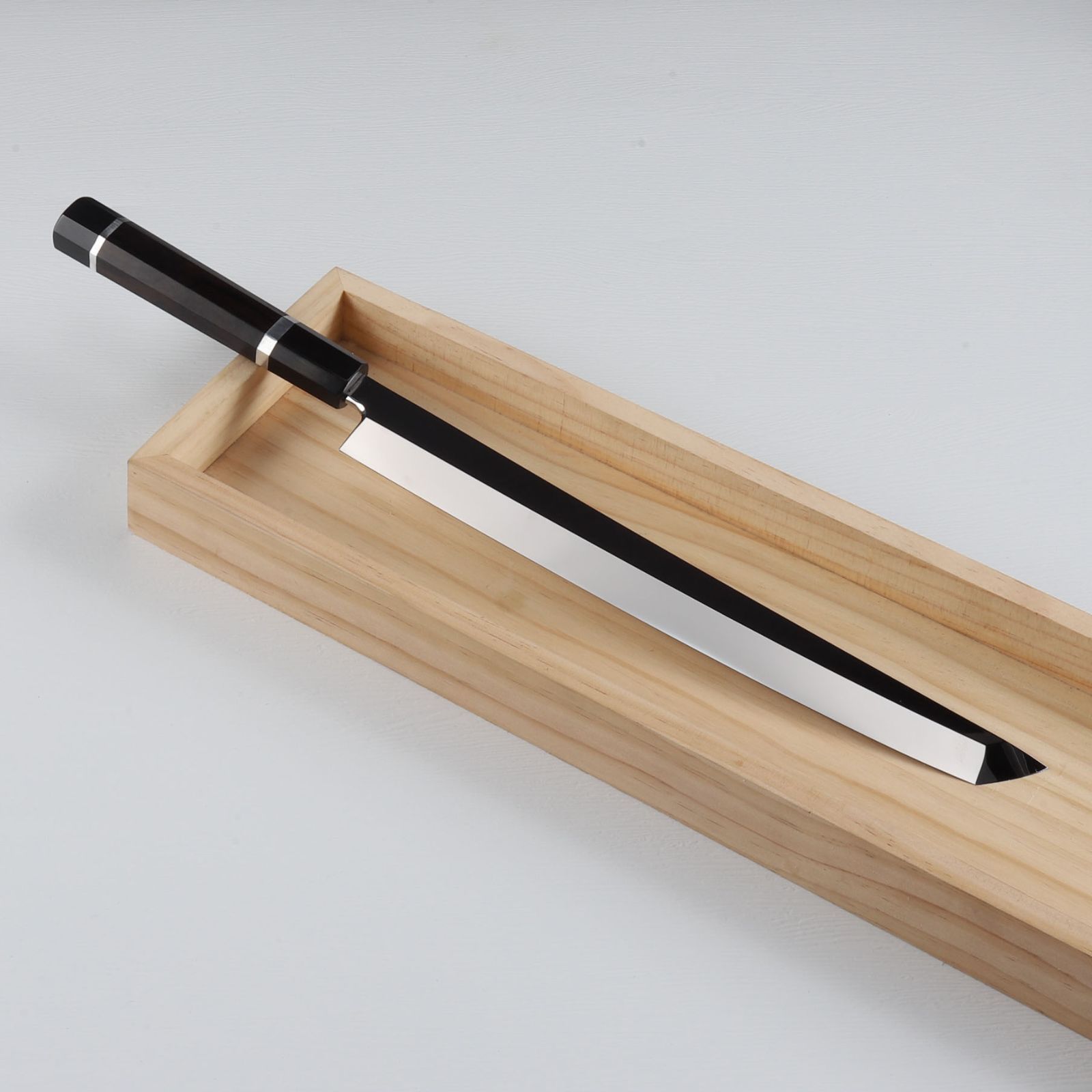 7071 左利き用 切付柳刃包丁 尺 刺身包丁 人工象牙三本黒 左利き先丸柳