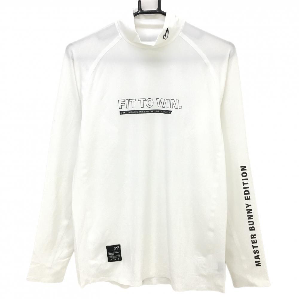 【美品】マスターバニー 長袖ハイネックシャツ 白×黒 ネックロゴ刺しゅう メンズ 4(M) ゴルフウェア 2022年モデル MASTER BUNNY EDITION