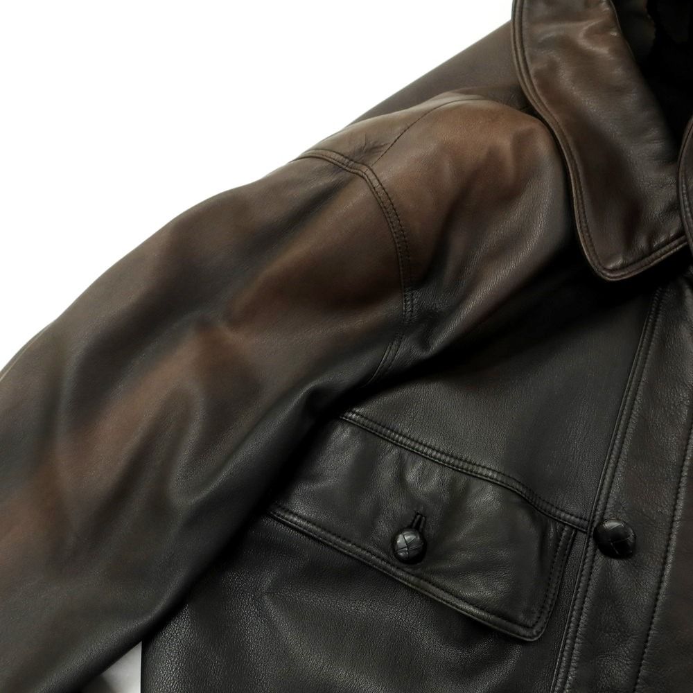 中古】ロエベ LOEWE ナッパレザー レザーブルゾン ブラックxブラウン