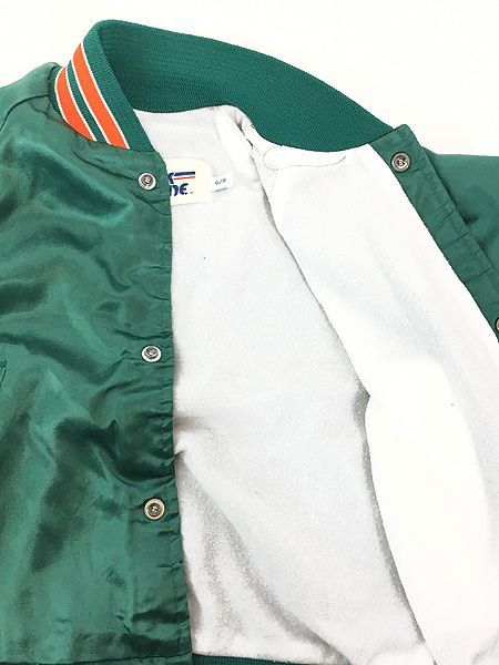 キッズ 古着 80s USA製 NFL Green Bay Packers パッカーズ 光沢 サテン スタジャン ジャケット 6-8歳位 古着 カラー緑