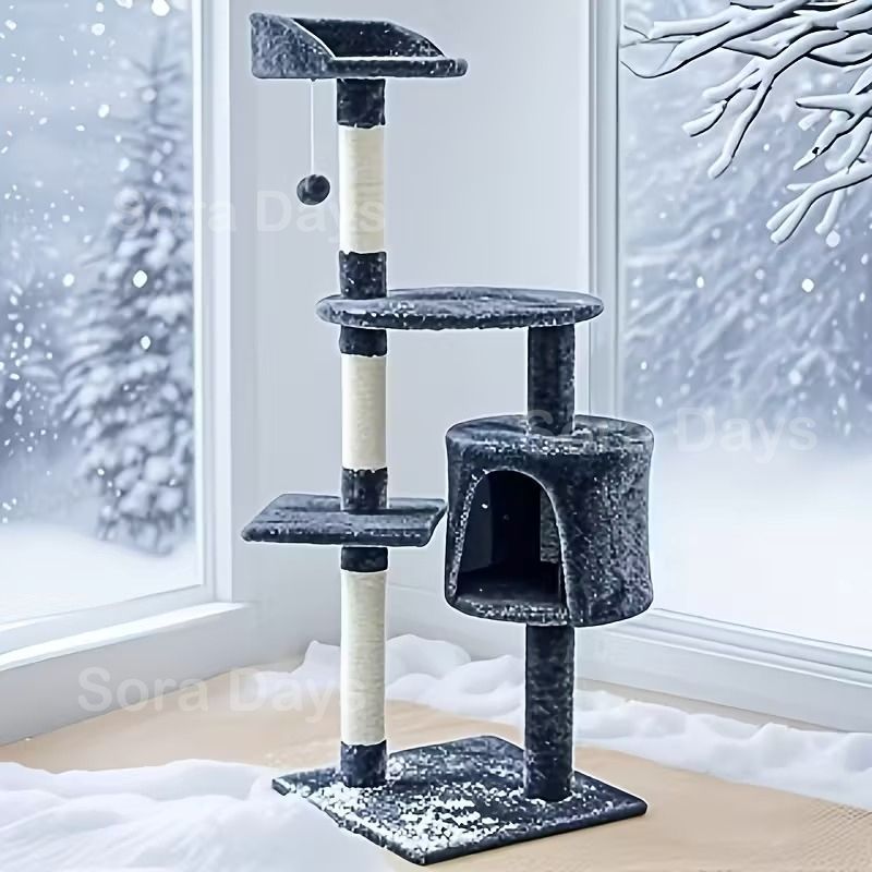 キャットタワー 猫タワー 据え置き 小型 ツートンカラー シンプル おしゃれ 可愛い インテリア 北欧 スリム 見晴らし台 隠れ家 おもちゃ 爪とぎ 運動不足解消 安定 ダークグレー ライトグレー 40×40×116cm 高さ40cm