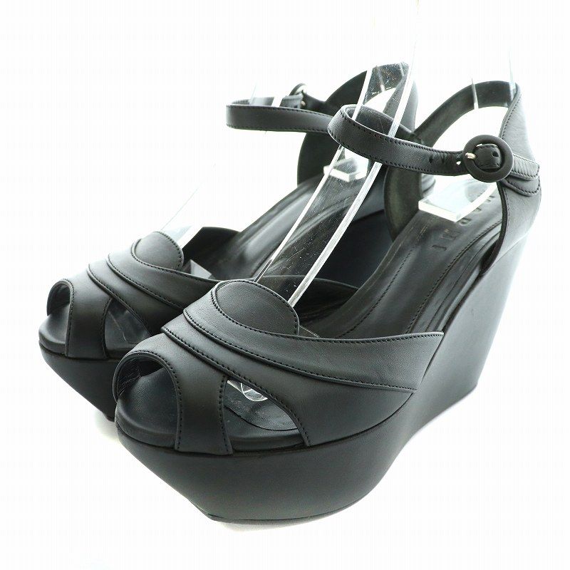 MARNI ヒールサンダル ブラック マルニ MARNI サンダル レザー ストラップ オープントゥ