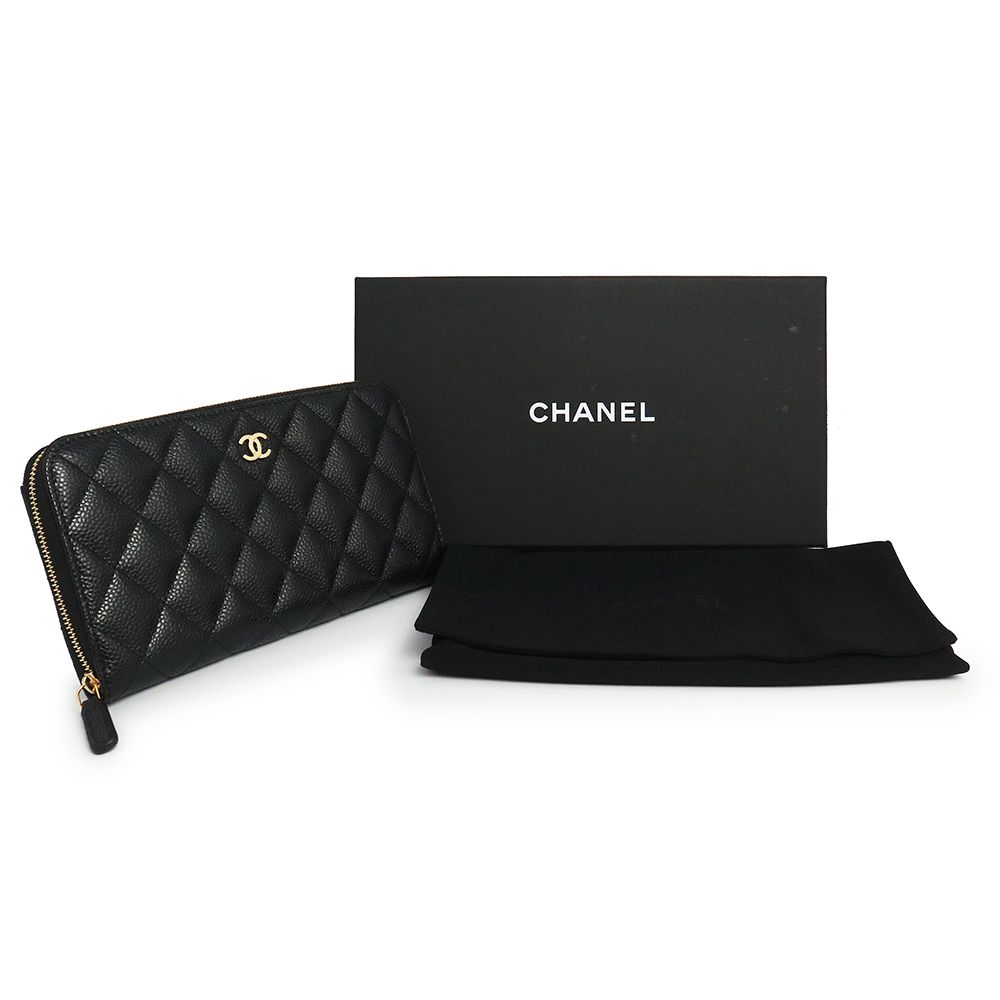 シャネル クラシック ロング ジップウォレット マトラッセ ラウンドファスナー 長財布 キャビアスキン レザー ブラック ゴールド金具 AP0242 CHANEL