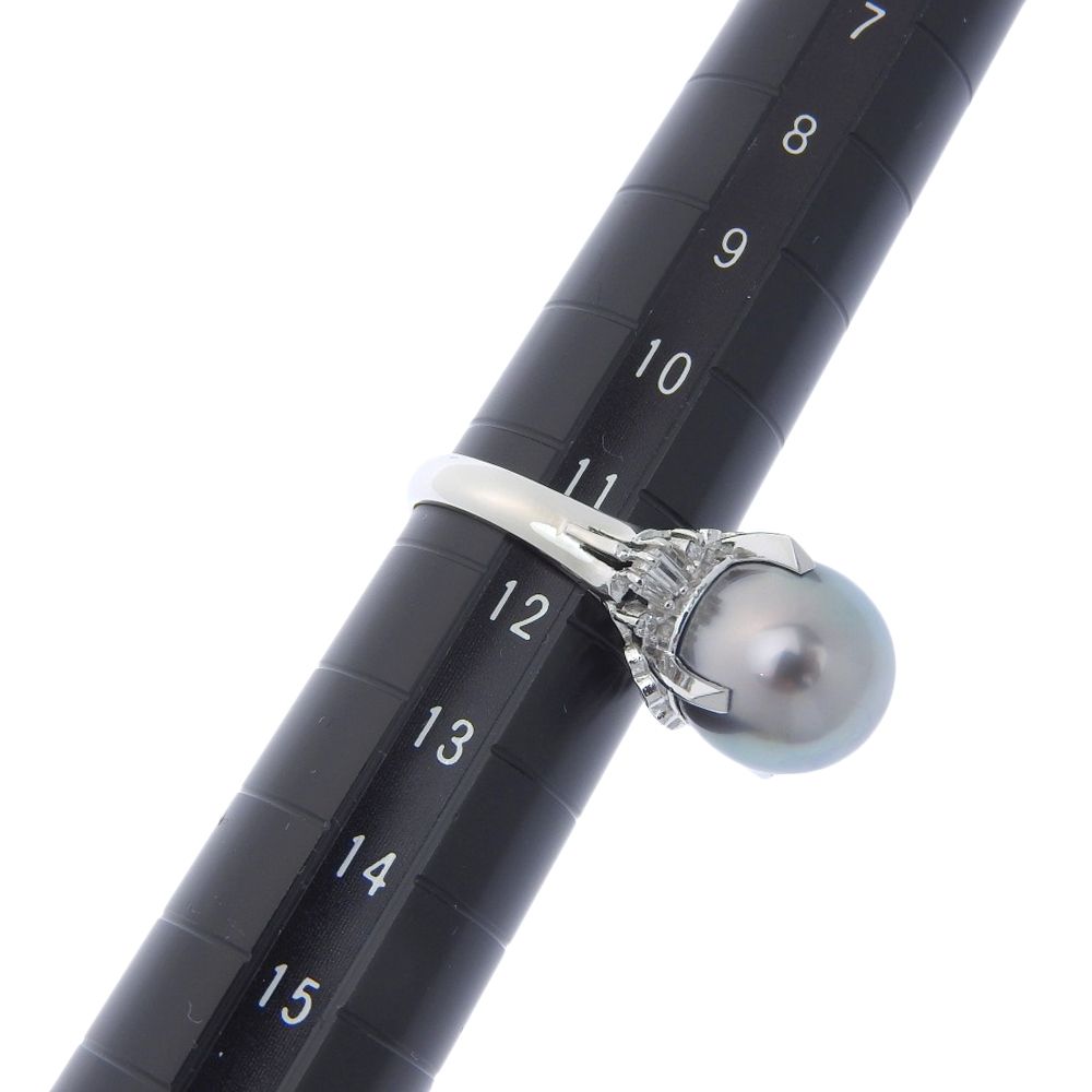 本物保証】 鑑付 新品同様 リング Pt900 クロチョウ養殖真珠