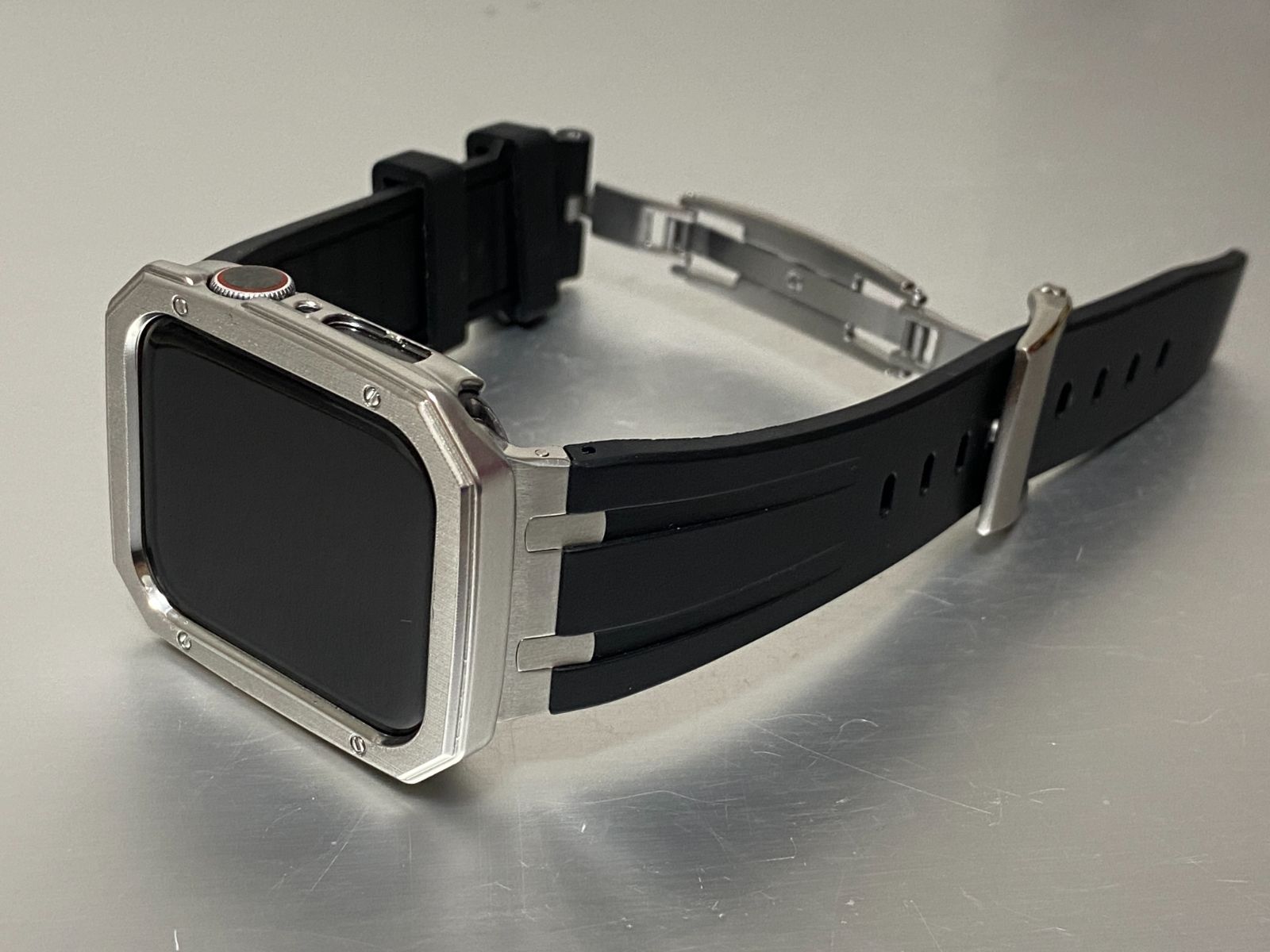 シームレス アップルウォッチ ラバーベルト Apple Watch ケース シルバー カバー 40 41 44 45 49mm ウルトラ ultra Apple Watch バンド box入り ランク