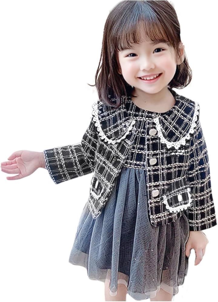 高品質，大人気 しあわせ倉庫 キッズ フォーマル 女の子 ワンピース ドレス チェック柄 ガールズ ジャケット 子供服 長袖 入園式 卒園式 入学式 七五三 結婚式 発表会(ブラック,  120) その他