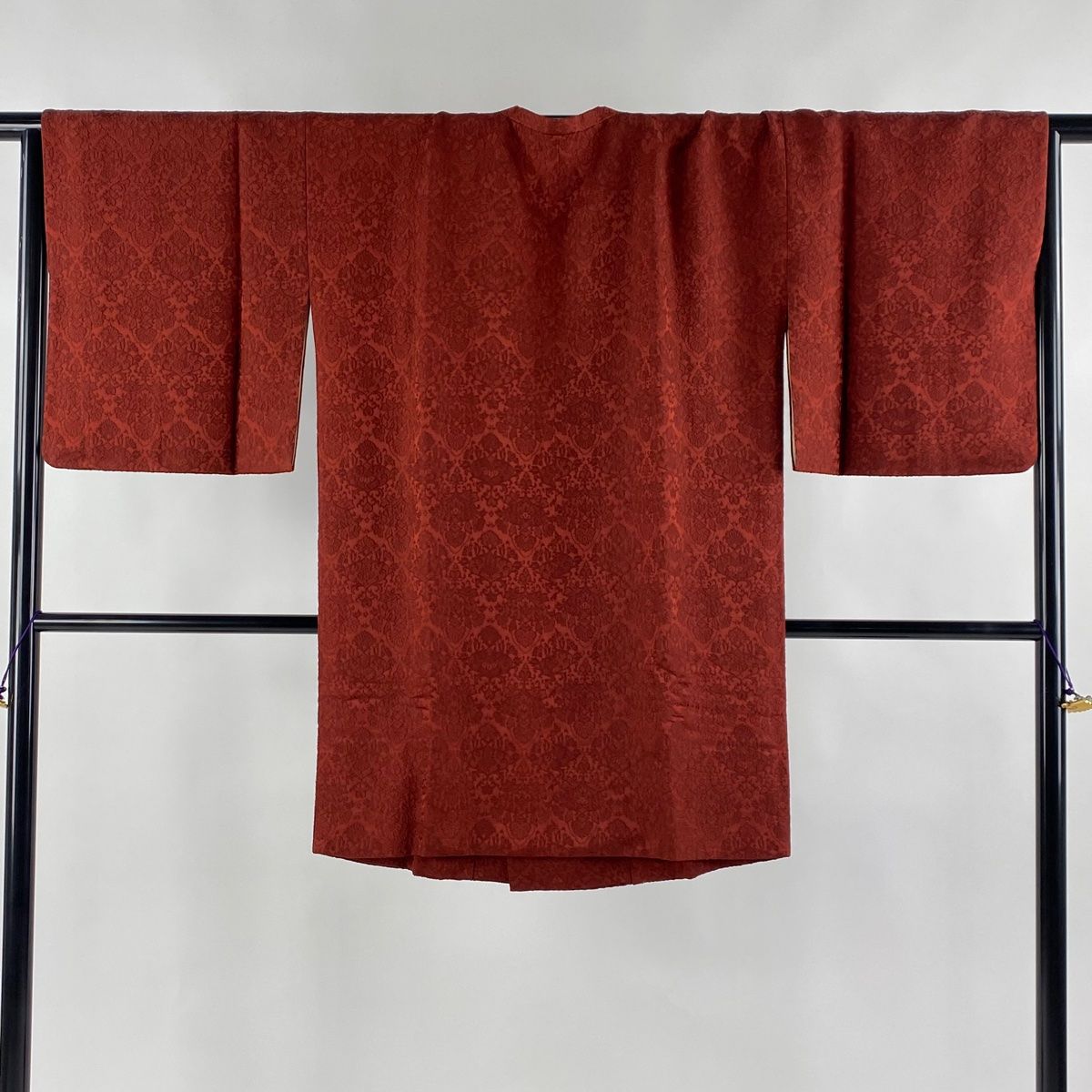 道行 身丈94cm 裄丈69cm L 和装コート 角衿 地紋 えんじ色 正絹 美品  