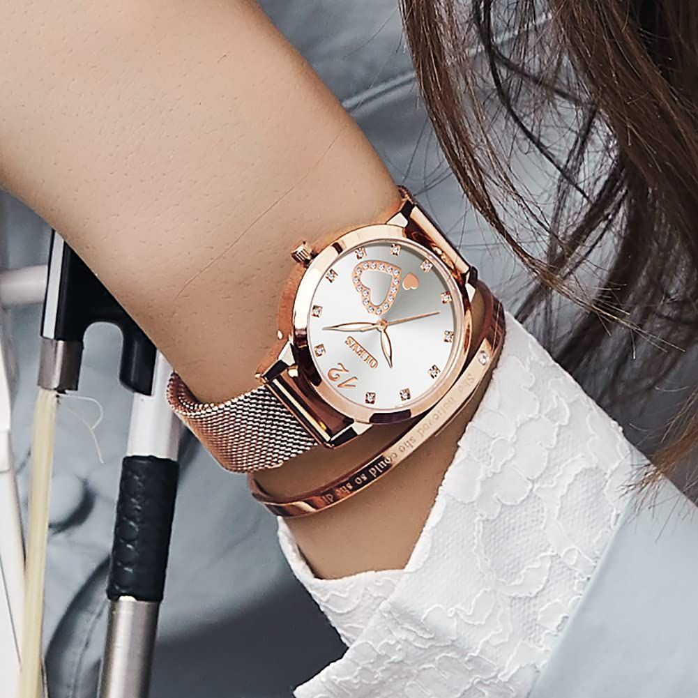 新着商品】OLEVS 腕時計 レデイース セット-見やすい腕時計 ブレスレット付け 時計-高級ステンレス- カレンダー 3気圧防水 夜光 ゴールド -  メルカリ