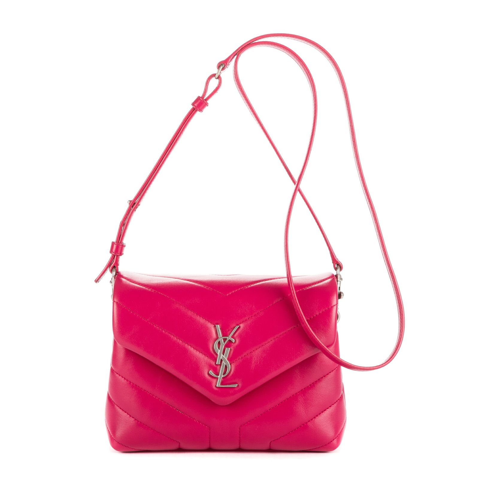 YVES SAINT LAURENT イヴサンローランミニルルピンクシェブロン マトラッセ カーフスキン レザーN