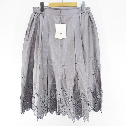 麻里亜 ミモレ丈 フ スカート スカート 15 灰系 グレー 刺繍 フリル ポケット 裏地