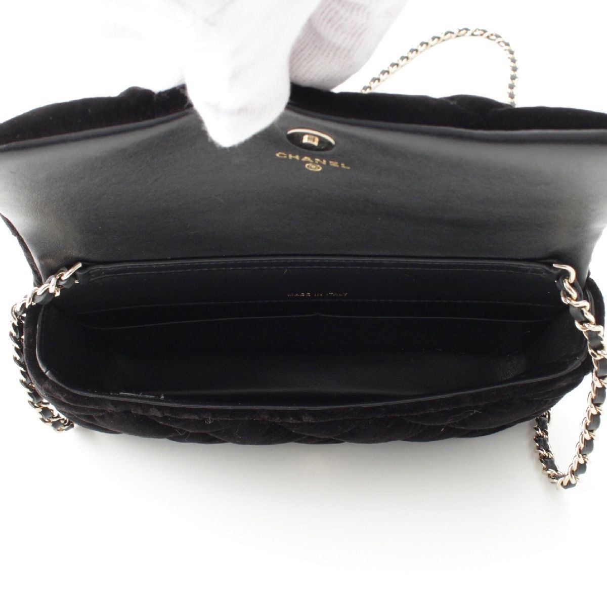 シャネル ベロア ベルベット調 マトラッセ シングルフラップ チェーン  