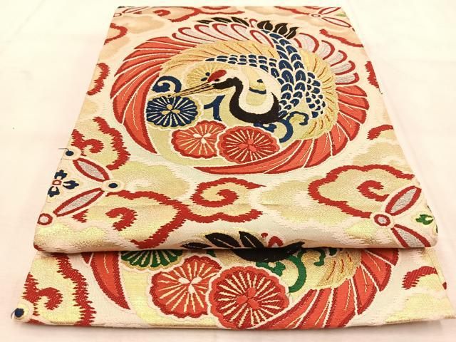 平和屋着物◎アンティーク 大正ロマン 九寸開き名古屋帯 飛鶴花
