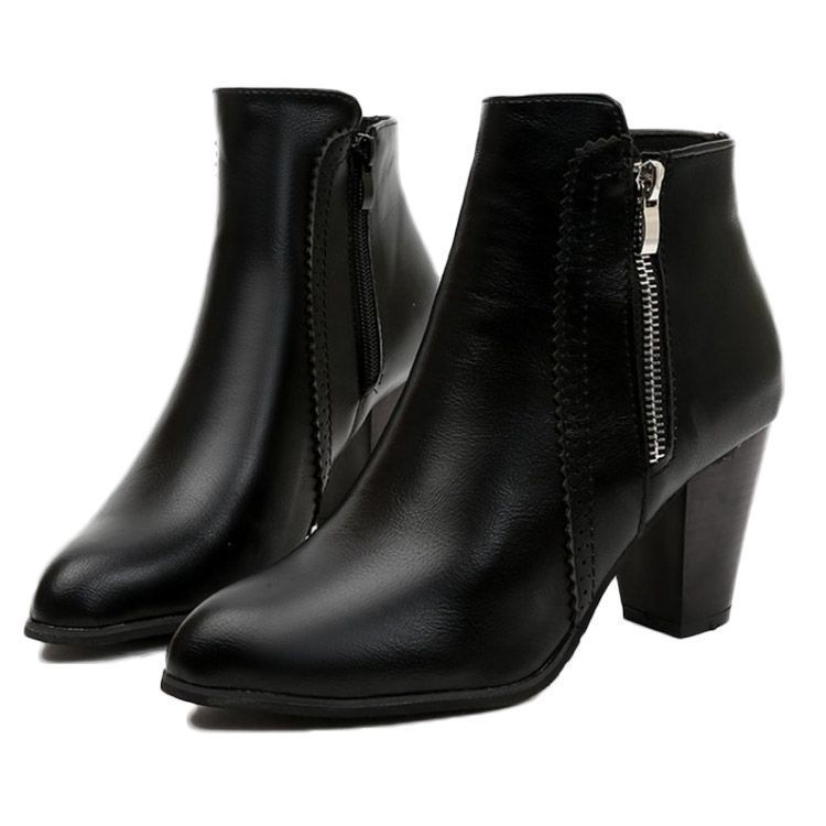 ブーティ ショートブーツ サイドファスナー レディース 安定 太め 太ヒール ヒール高さ8cm ポインテッドトゥ ハイヒール ギフト おしゃれ カジュアル 通学 通勤 大人 女性 歩きやすい 美脚 cjfj142627