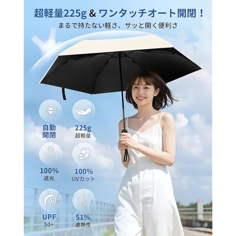 日傘 完全遮光 遮熱 折りたたみ傘 超軽量 UVカット率 晴雨兼用 UVカット 折りたたみ | 100% レディース 軽量 189g メンズ FREE