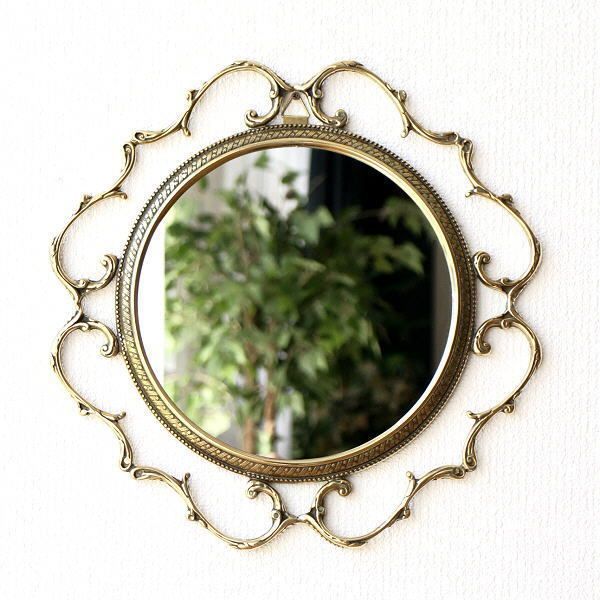 鏡 壁掛けミラー おしゃれ 壁掛け 真鍮 アンティーク かわいい ウォールミラー イタリア製 エレガント イタリアンウォールミラー 